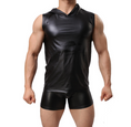 Load image into Gallery viewer, Men's faux leather vest Comfortable round neck Patent leather wide shoulder sleeveless black
